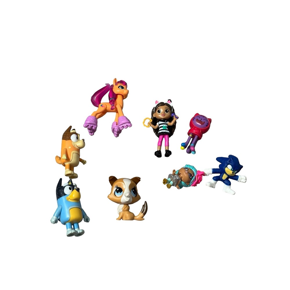 Mixed Toy Figure Lot Bluey Sonic My Little Pony LPS Gabbys Dollhouse 8pc